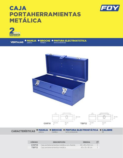 Caja portaherramientas metálica azul 43x13x16 cm Foy TBF12