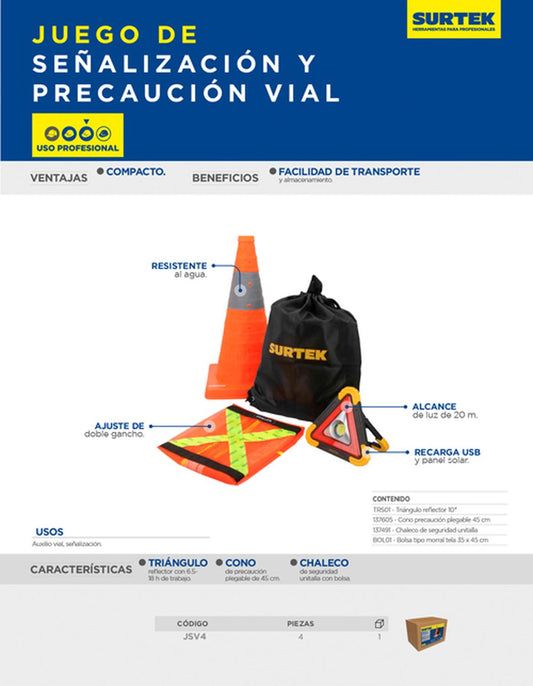 Juego combinado de herramientas para seguridad vial, 4 piezas, Surtek JSV4