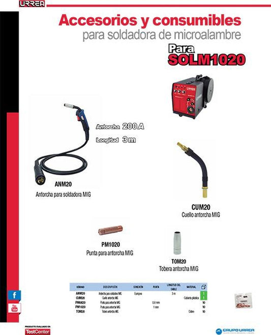 Antorcha para soldadora MIG 200A Urrea ANM20