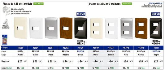 Placa 1 módulo, Italiana, color negro Volteck 40136