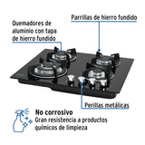 Parrilla de gas empotrable 4 quemadores, vidrio, Foset 48408