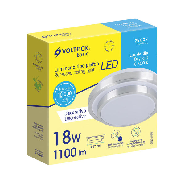 Luminario LED 18 W plafón decorativo metálico luz día, Volteck 29007