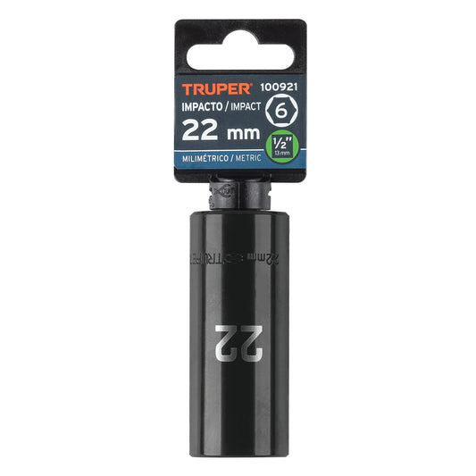 Dado largo impacto de 22 mm, 6 puntas, cuadro 1/2', Truper 100921