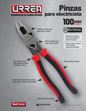 Pinza bim electricista, corte lateral ponchacable 9" Urrea 259GHLX