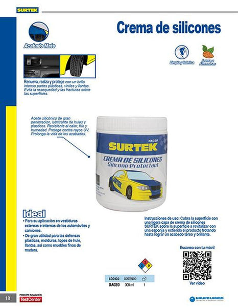 Crema silicones (limpiadora y lubricante) mate 300ml Surtek DA020