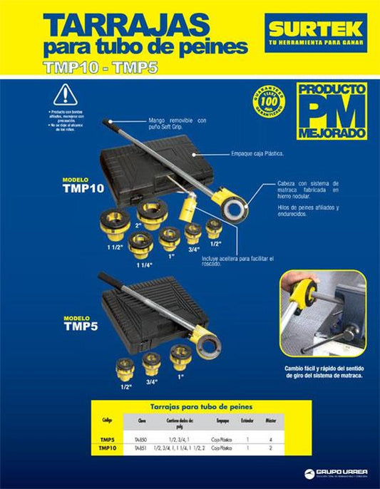 Tarraja para tubo peines 1/2-2" Surtek TMP10