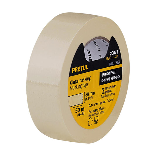 Cinta masking tape de 1-1/2' x 50 m, Pretul 20671