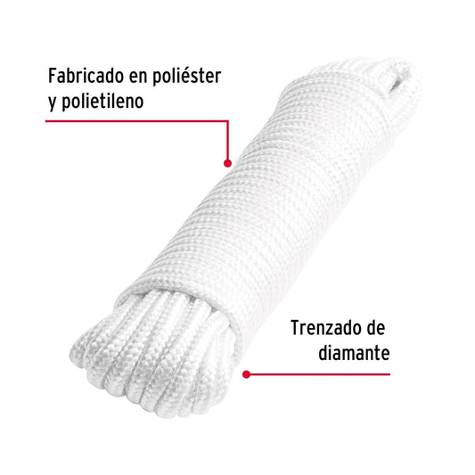 Piola de poliéster diamante de 6 mm x 15 m blanca, Fiero 48394
