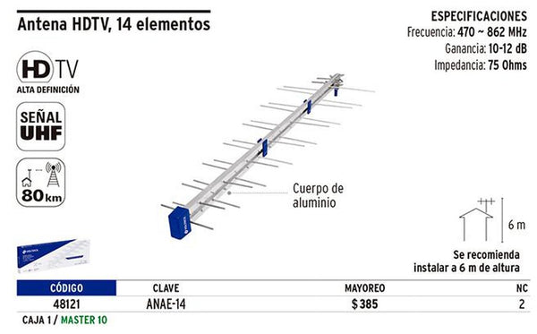 Antena aérea para exterior, 14 elementos Volteck 48121