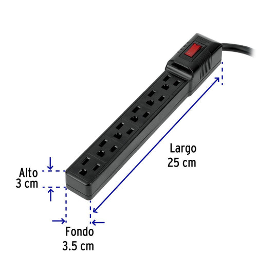 Multicontacto 16 AWG doméstico económico 6 entradas, Volteck 49860