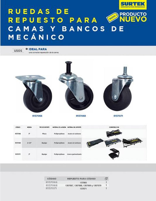 Rueda de 3" para cama de mecánico 36" Surtek. R137066