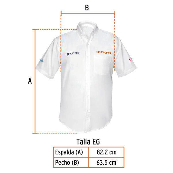 Camisa blanca para caballero, manga corta talla XG, Truper 60367