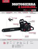 Motosierra gasolin 2.4HP paso cadena 0.325" espada 18" Urrea MS818