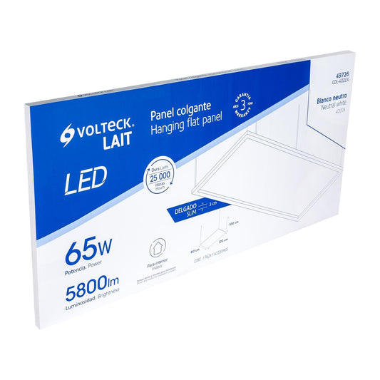 Panel delgado colgante de LED 65 W 60 x 120 cm luz neutra, Volteck 49726