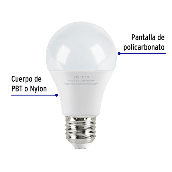 Lámpara LED tipo bulbo A19 12 W luz de día, Volteck 47548