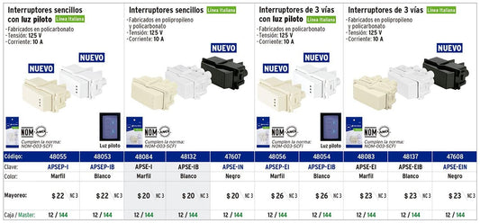 Interruptor de 3 vías, línea Italiana, color negro Volteck 47608