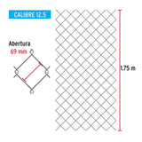 Rollo 20m x 1.75m malla ciclónica calibre 12.5 abertura 69mm, Fiero 42960