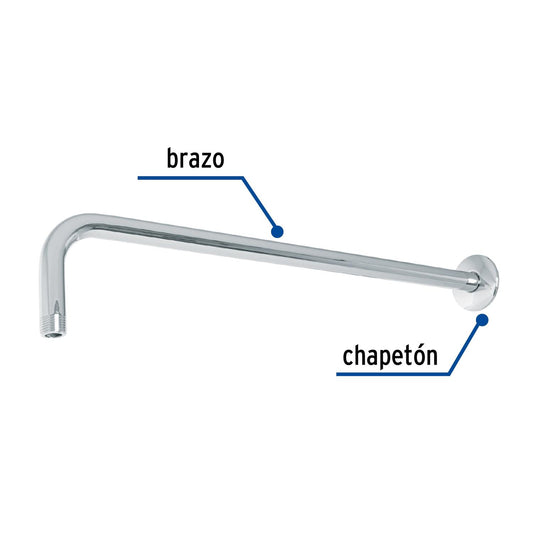 Brazo recto 50 cm con chapetón para regadera, cromo, Foset 47752