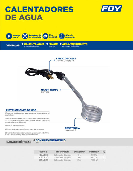 Calentador de agua 20 Lt, Foy CALE20