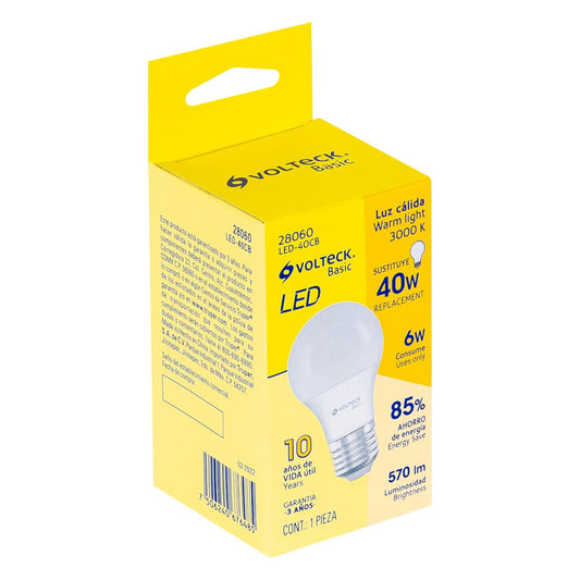 Lámpara de LED tipo bulbo A19 6 W, luz cálida, caja, Volteck 28060