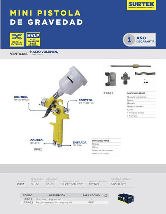 Pistola para pintar de de gravedadedad , vaso plástico de 150ml SURTEK PPG2