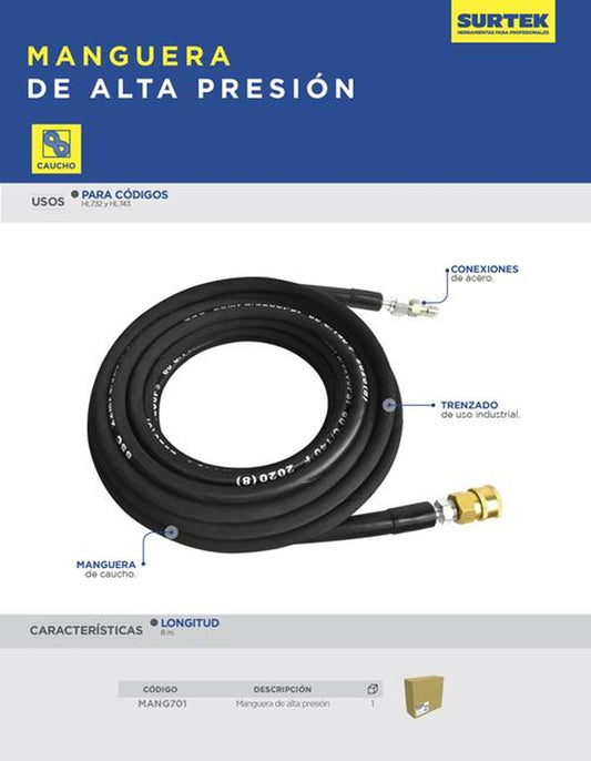 Manguera de alta presión, para código HL732 y HL743 Surtek MANG701