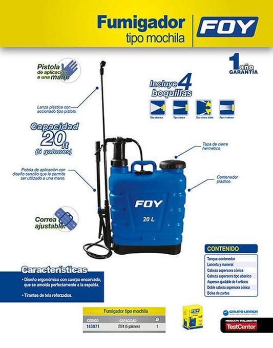 Fumigador tipo mochila 5gal Foy 143071