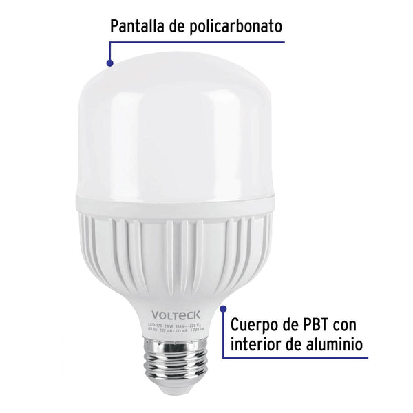 Lámpara LED alta potencia 20 W (equiv. 170 W), luz de día, Volteck 46225