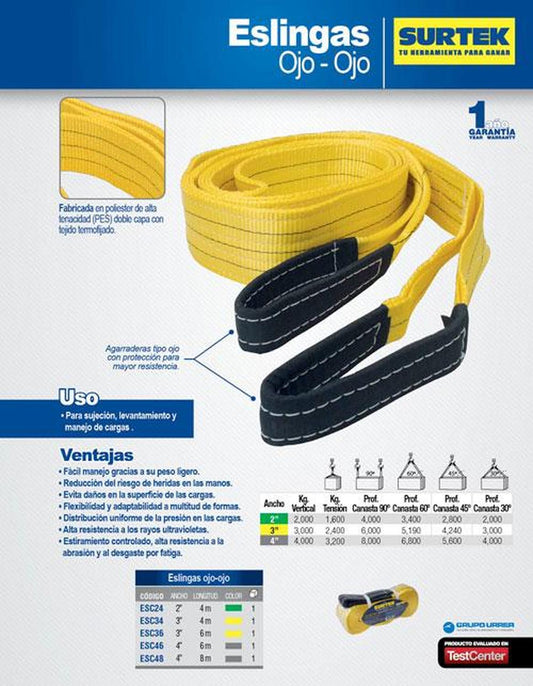 Eslinga ojo - ojo 2" x 4m 2ton Surtek ESC24