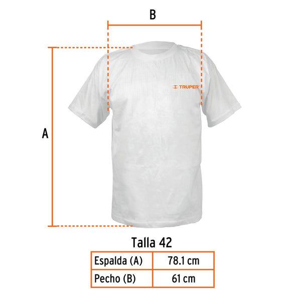 Camiseta blanca estampada 100% algodón, talla 42, Truper 60010