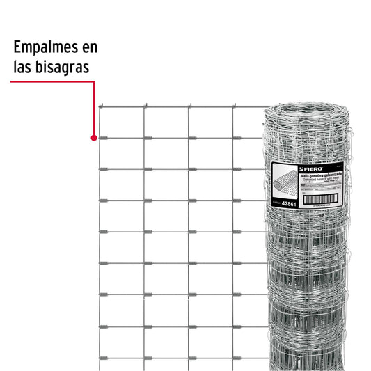 Rollo de 50 m x 1.4 m de malla ganadera de acero galvanizado, Fiero 42861