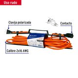 Extensión eléctrica uso rudo 10 m 2x16 AWG para 1 clavija, Volteck 40190