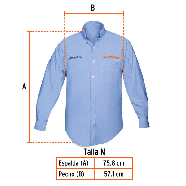 Camisa azul para caballero, manga larga talla M, Truper 60345