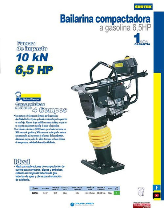 Bailarina compactadora 6.5HP Surtek BVC765