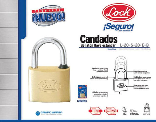 Candado para cortina de latón llave estándar 2 pzs 20mm Lock L20S20EB