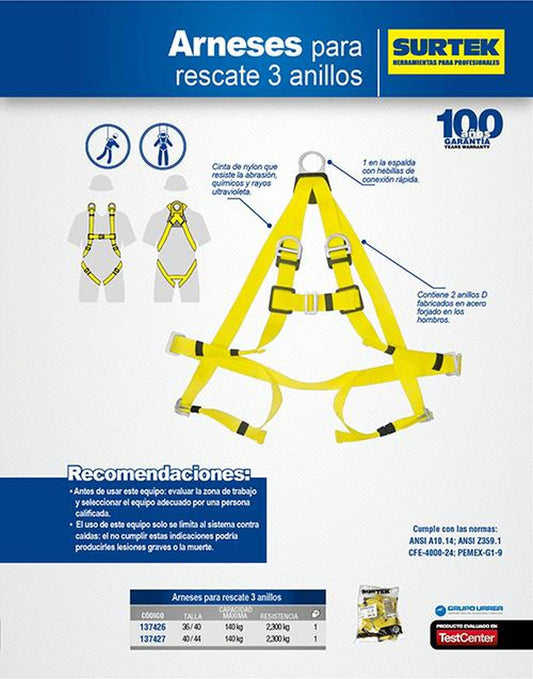 Arnés de rescate con cinturón talla 40-44 Surtek 137427