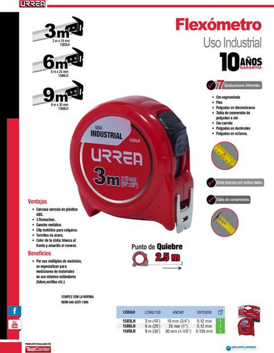 Flexometro indust 9mx30mm Urrea 1589LH