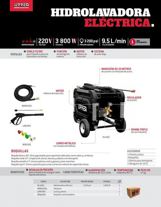 Boquillas para hidrolavadora URREA HL1051, incluye boquilla de 40°, boquilla de 25°, boquilla de 15°