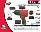 Pistola impacto neumática 3/8" 280ft-lb twin hammer Urrea UPC727