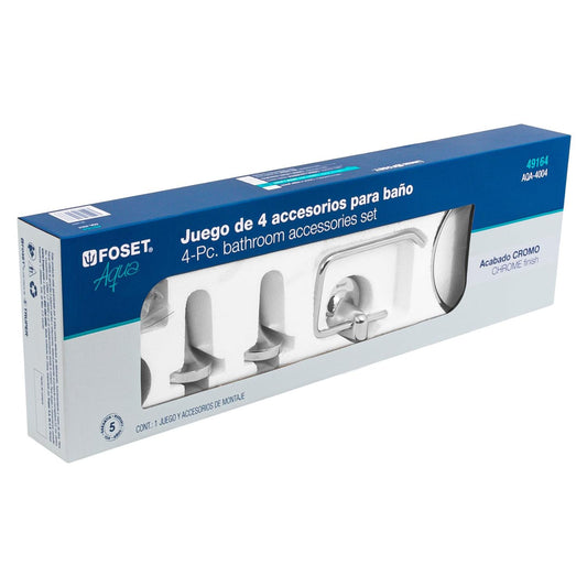 Jgo de acc p/baño acabado cromo, 4 pzas, Aqua Foset 49164