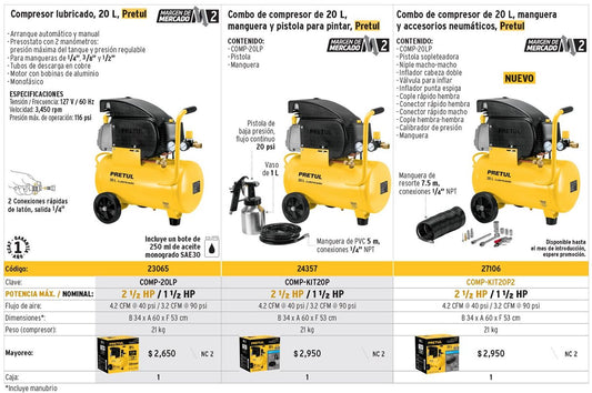 Compresor de 20 L con accesorios, Pretul 27106