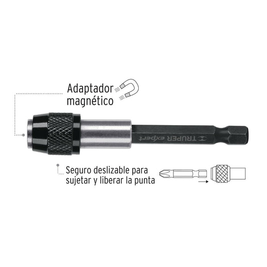 Adaptador magnético p/puntas, cambio rápido, 125mm, Expert 101964