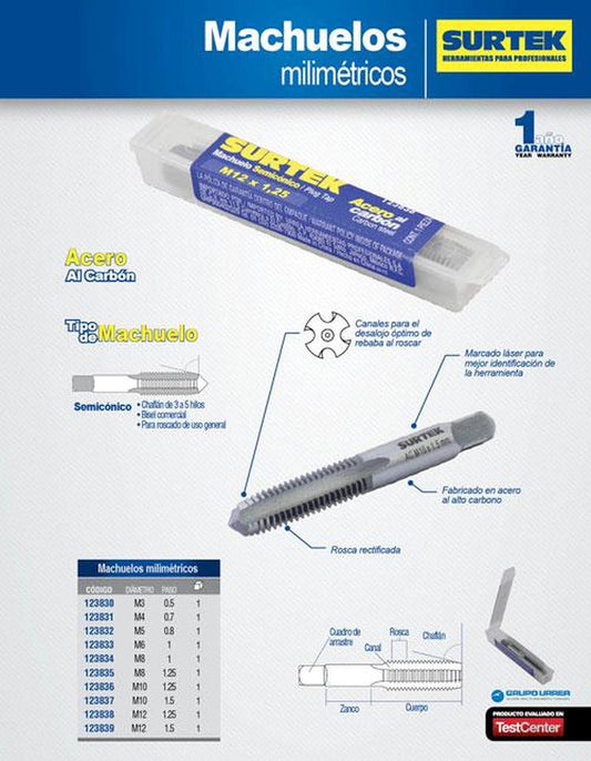 Machuelo de acero al carbón M10 x 1.25 Surtek 123836