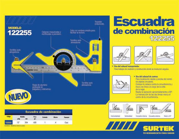 Surtek Escuadra de combinación 12" 3 combinaciones 122255