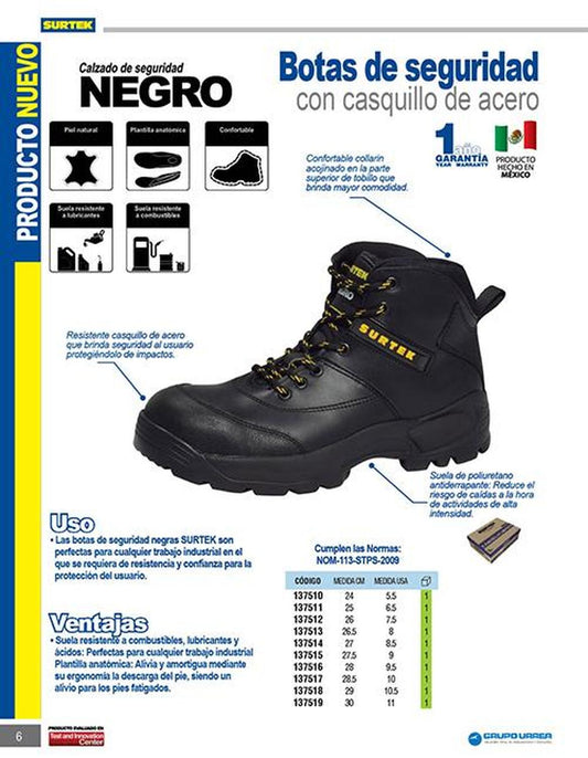 Botas de seguridad negras casquillo acero 29 Surtek 137518