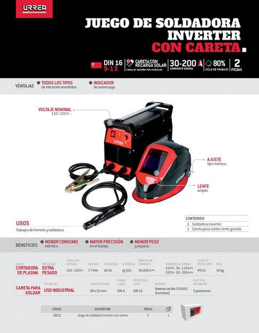 Juego De Soldadora Inverter Con Careta 2piezas JSIC2 Urrea