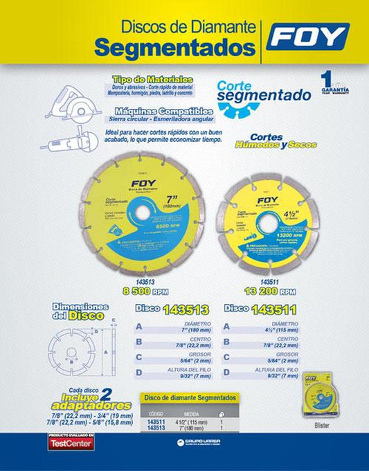 Disco de diamante corte segmentado 4 1/2" Foy 143511