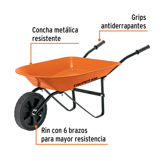Carretilla para niños, concha metálica 54 x 40 cm, Truper 102996