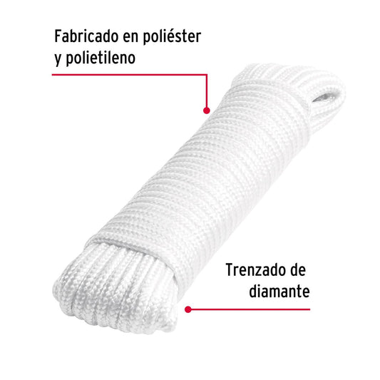 Piola de poliéster diamante de 5 mm x 15 m blanca, Fiero 48393