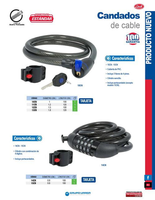 Lock Candado de cable con llave 1.0x100cm 10CN